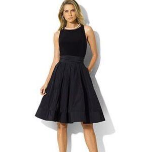 Ralph Lauren Dress Black Taffeta W/Bow Pockets V Back 8p